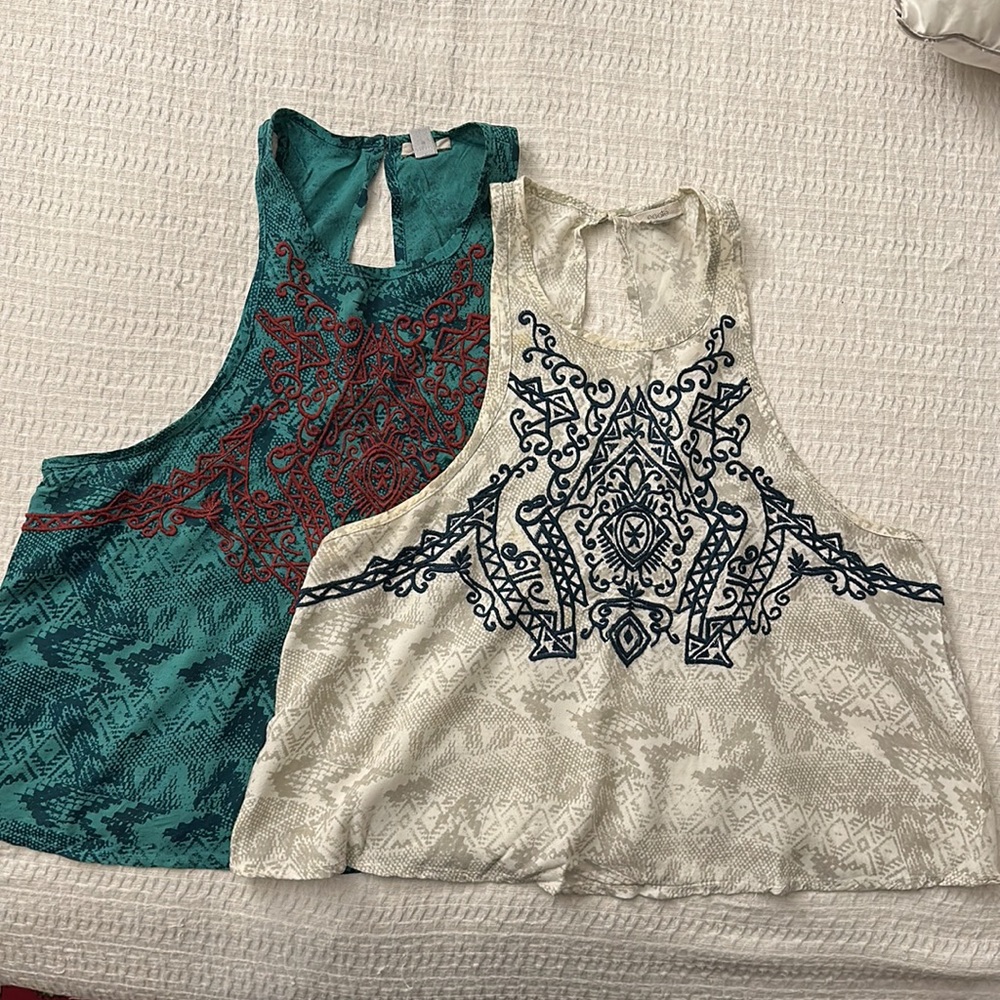 Twin Boho Embroidered Crop Tanks